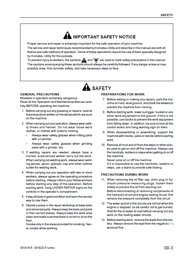 Komatsu SK818-5 and SK820-5 Turbo Skid-Steer Loader Workshop Manual [Downloadable PDF]