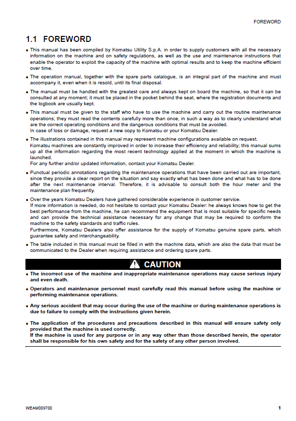 Official Komatsu SK820-5 Turbo Skid-Steer Loader Manual | WEAM005402 PDF