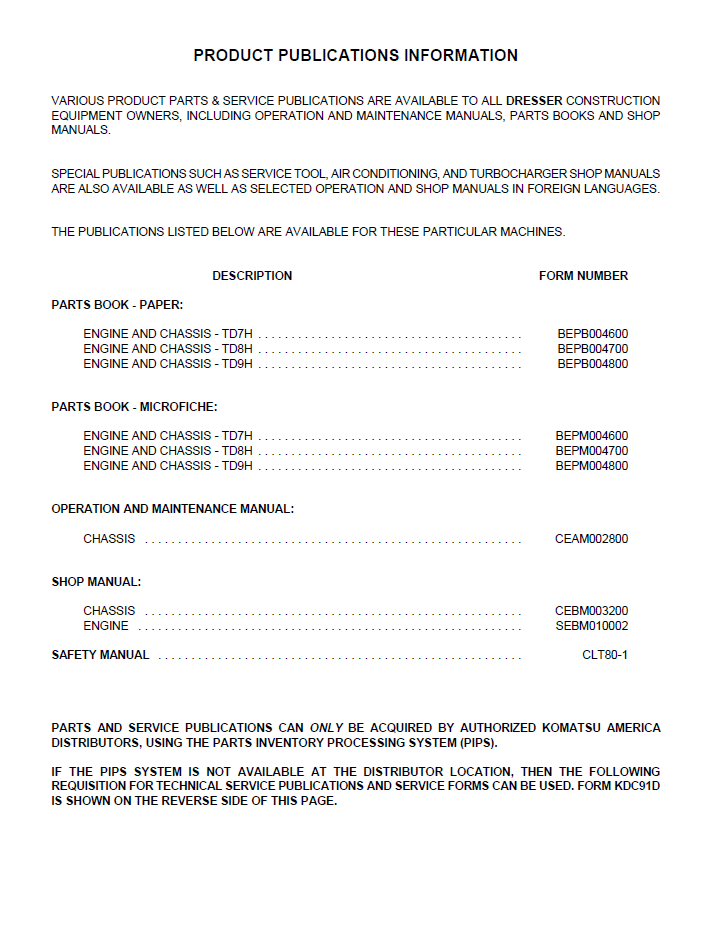 Komatsu TD-7H TD-8H TD-9H Service and Repair Manual CEBD003200 PDF
