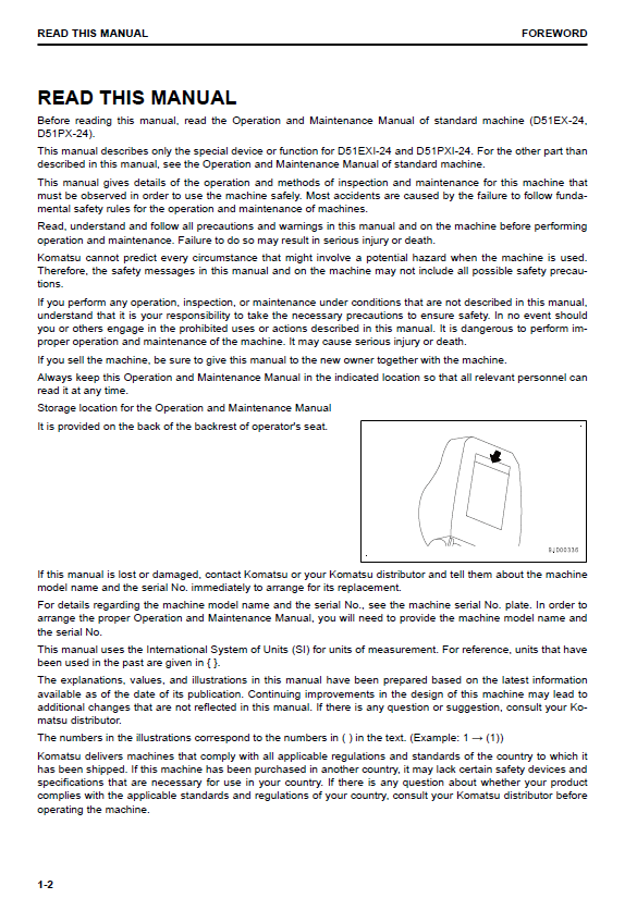 Komatsu TEN00775-01: D51EXI-24 & D51PXI-24 Bulldozer Operation Manual