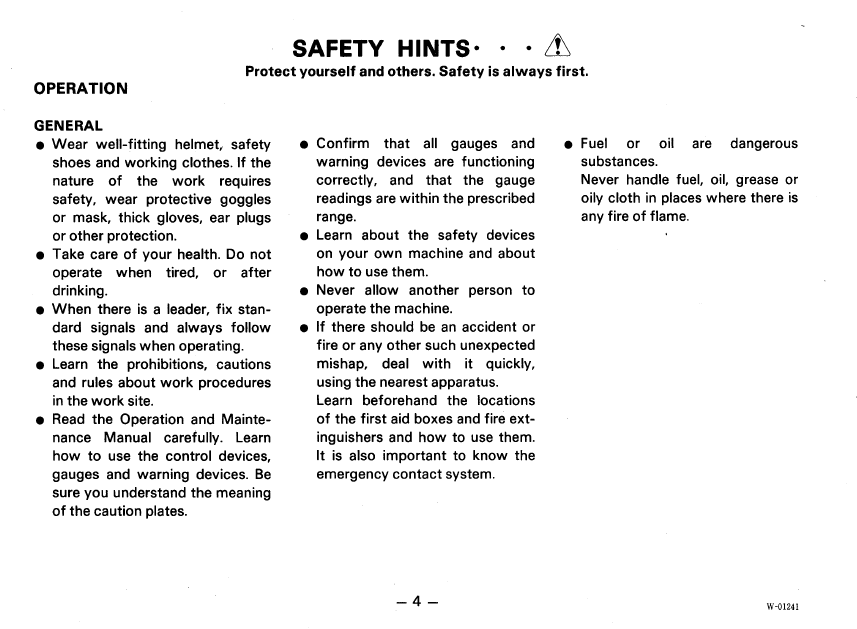 Komatsu WA100-1 WA150-1 Operating Manual SEAM04160101