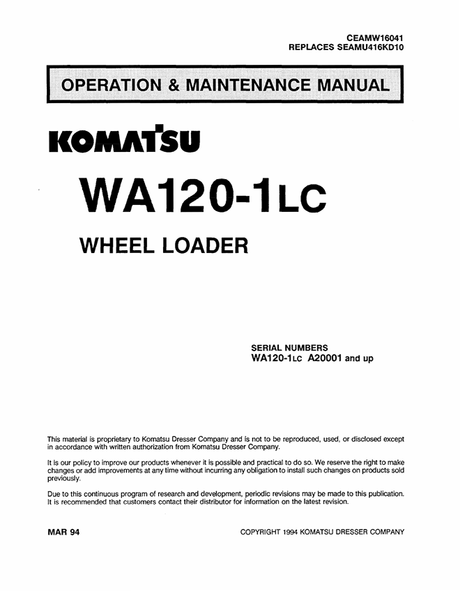 Komatsu WA120-1LC Wheel Loader Operation & Maintenance Manual PDF – CEAMW16041