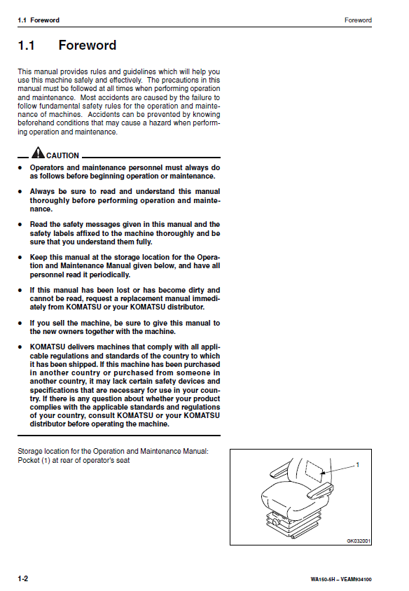 Komatsu WA150-5H Wheel Loader: Official Operation & Maintenance Guide