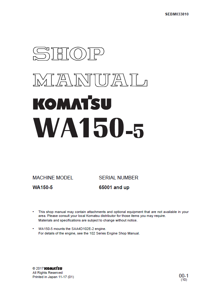 Komatsu WA150-5 Engine Manual SEBM033810 PDF