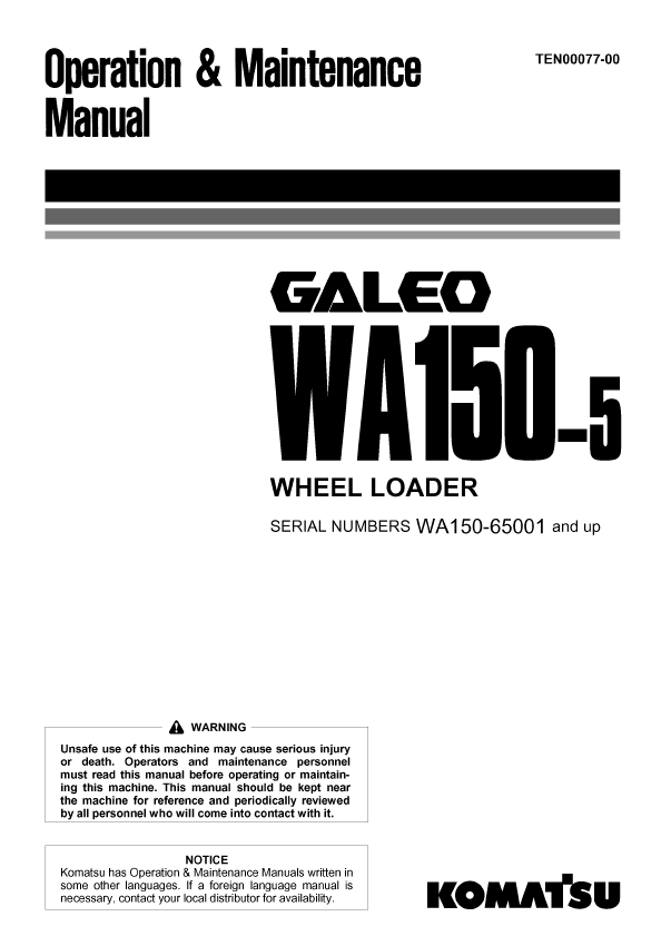 Komatsu WA150-5 Wheel Loader Operation & Maintenance Manual PDF