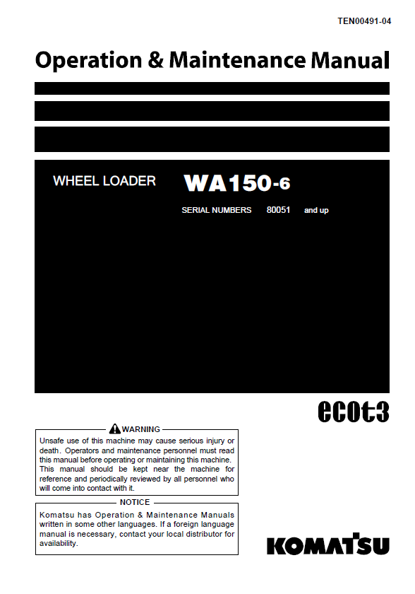 Komatsu WA150-6 Wheel Loader Operation & Maintenance Manual