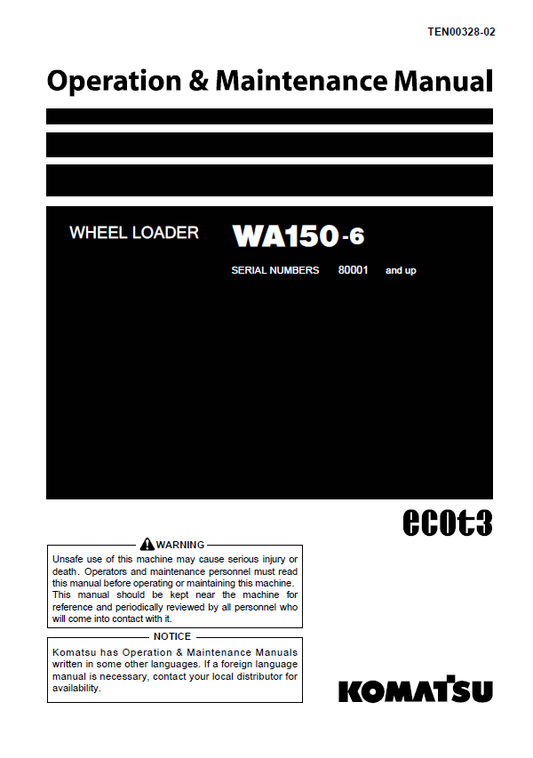 Komatsu WA150-6 Wheel Loader Operation & Maintenance Manual PDF