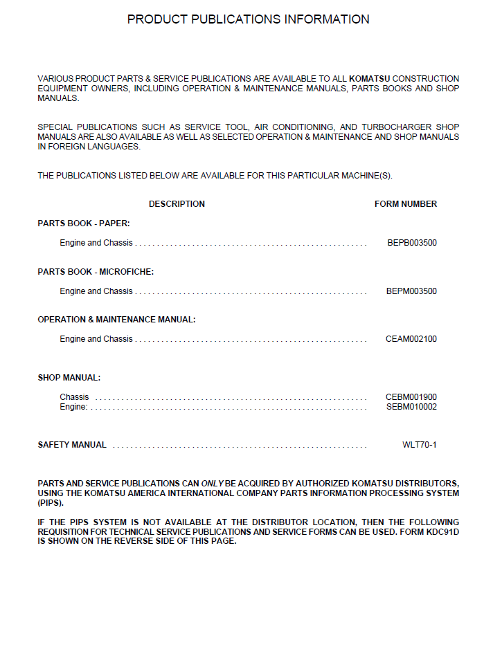 Komatsu WA180-3 Service Manual CEBD001900 PDF