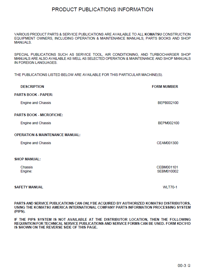 Komatsu WA180-3 WA180L-3 Wheel Loader Service Manual CEBD001102