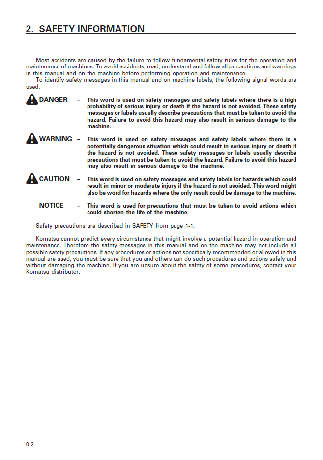 Komatsu WA20-2, WA30-5, WA40-3, WA50-3 Operation and Maintenance Guide (SEAD010700)