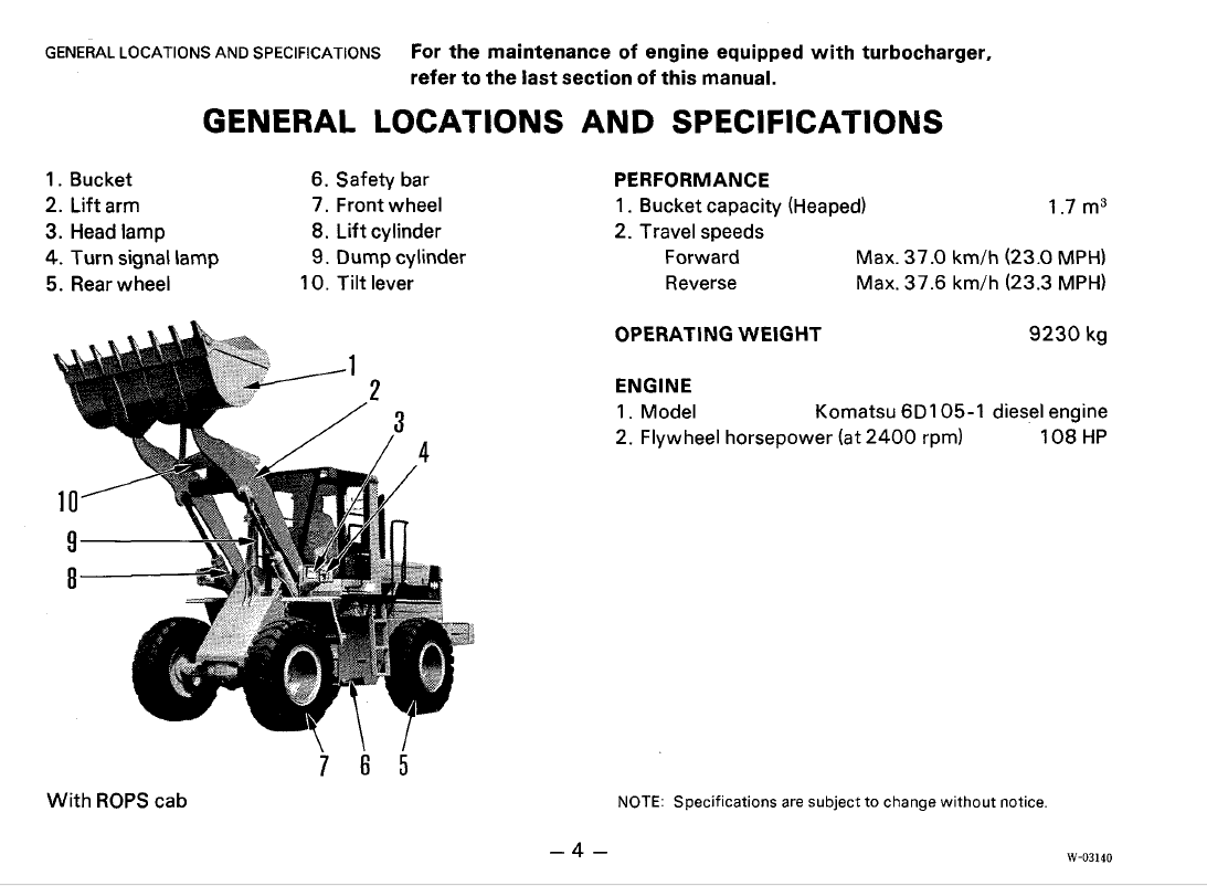 Komatsu WA200-1 Wheel Loader Operating Manual SEAM04190103