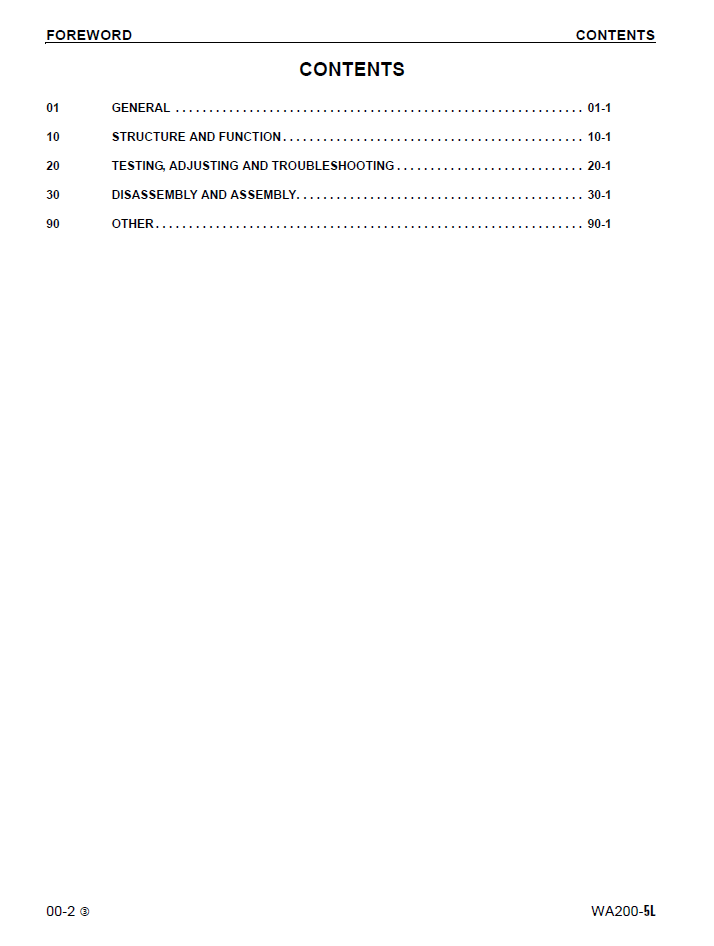 Komatsu WA200-5L WA200PT-5L Wheel Loader Service Manual