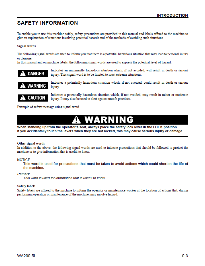 Komatsu WA200-5L Wheel Loader Service & Maintenance Manual (CEAM013101)