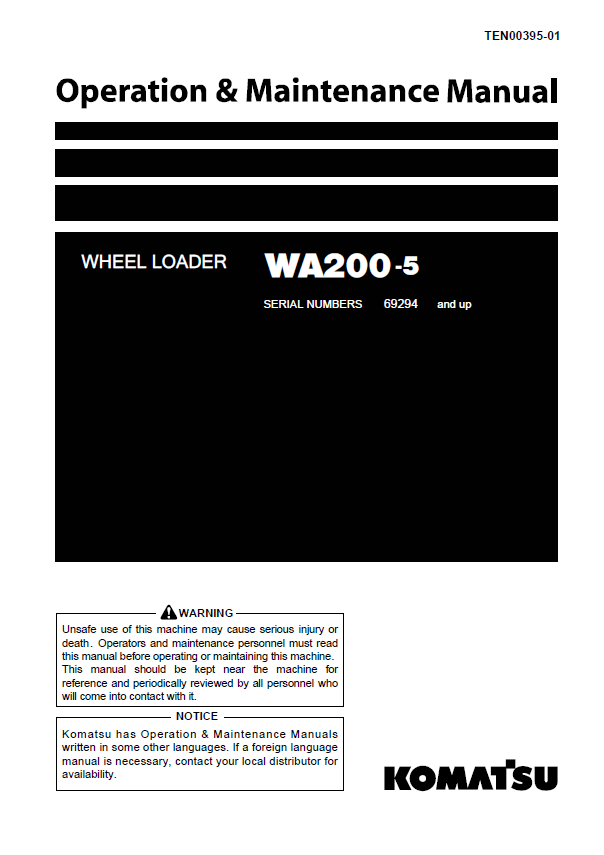 Komatsu WA200-5 Wheel Loader Operation & Maintenance Manual PDF
