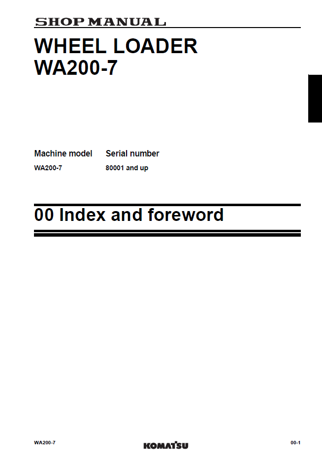 Komatsu WA200-7 Wheel Loader Service Manual SEN06503-05