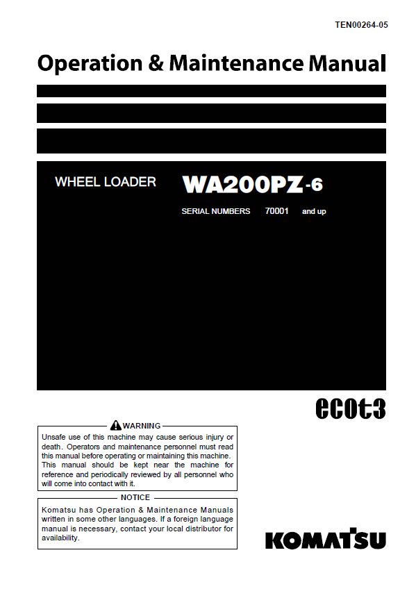 Komatsu WA200PZ-6 Wheel Loader Operation & Maintenance Manual PDF