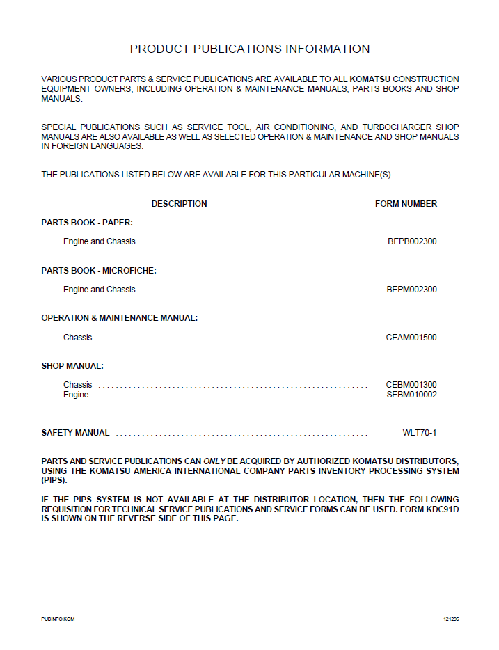 Komatsu WA250-3 Wheel Loader Maintenance Manual (CEAM001501 PDF)