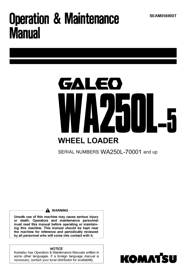 Komatsu WA250L-5 Manual SEAM056900T PDF
