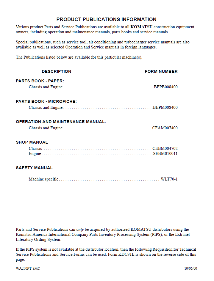 Komatsu WA250PT-3MC Service Manual CEBD004702 PDF