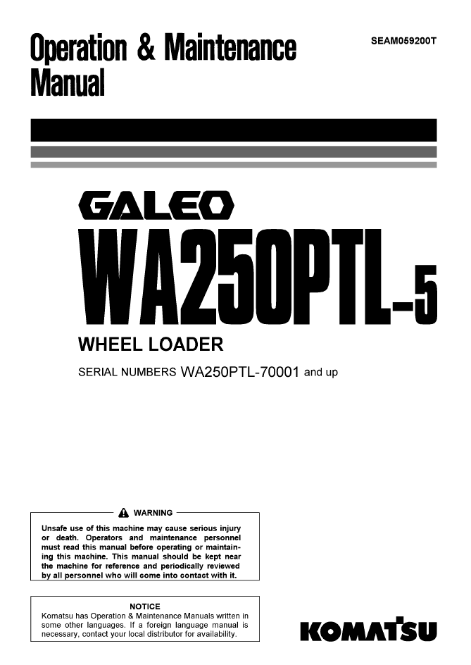 Komatsu WA250PTL-5 Manual SEAM059200T PDF