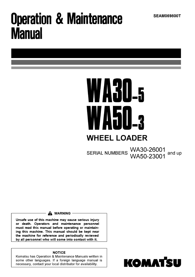 Komatsu WA30-5 WA50-3 Manual SEAM059800T PDF
