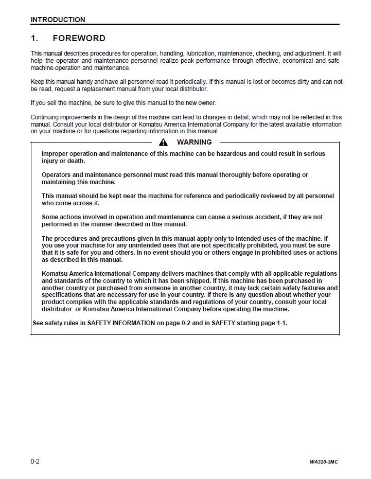 Komatsu WA320-3 Wheel Loader Service & Maintenance Manual (CEAM003501)