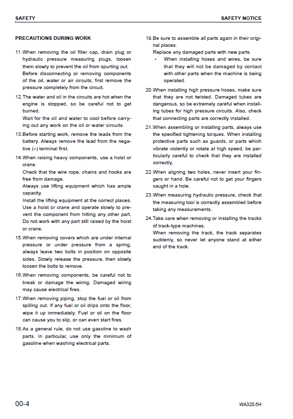 Komatsu WA320-5H Maintenance, Service & Electrical Shop Manual (PDF)