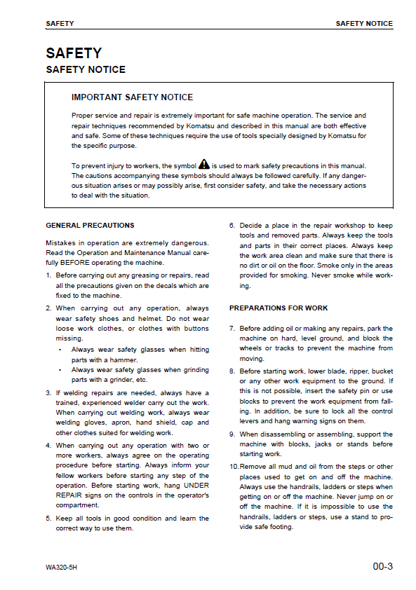 Komatsu WA320-5H Workshop Repair Manual – Instant PDF Download
