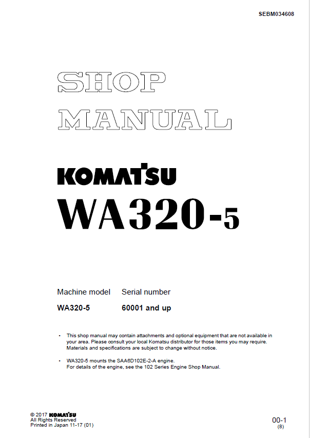 Komatsu WA320-5 Engine Manual SEBM034608 PDF