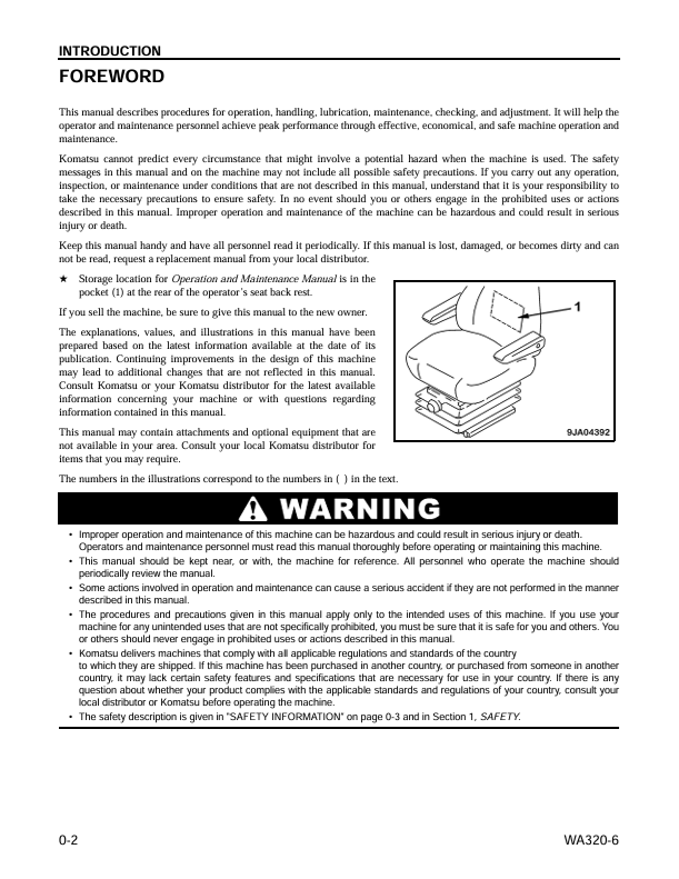 Komatsu WA320-6 Operation and Maintenance Manual PDF Download