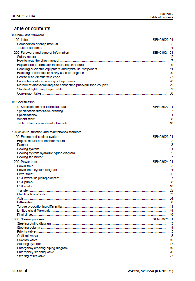 Komatsu WA320-6 WA320PZ-6 Repair Manual SEN03911-04 PDF