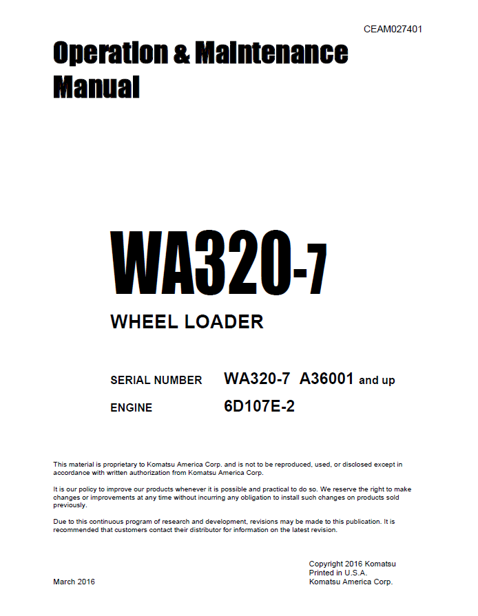 Komatsu WA320-7 Manual CEAM027401 PDF