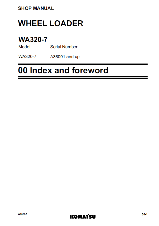 Komatsu WA320-7 Wheel Loader Workshop Manual
