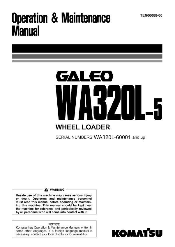 Komatsu WA320L-5 Wheel Loader Operation & Maintenance Manual PDF