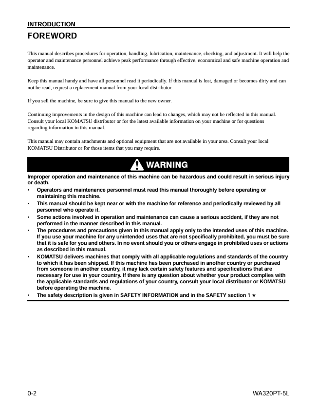 Komatsu WA320PT-5L Wheel Loader Operator & Maintenance Manual PDF