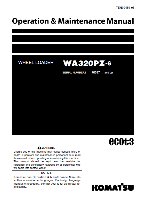Komatsu WA320PZ-6 Wheel Loader Operation & Maintenance Manual (TEN00459-05)