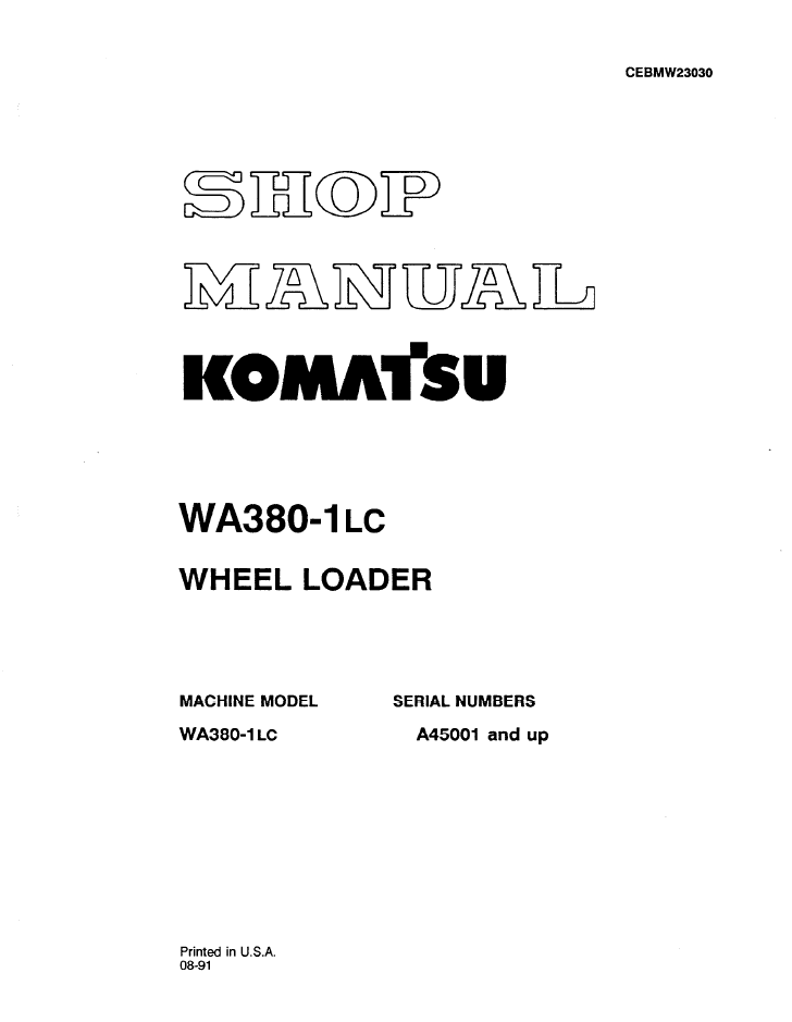Komatsu WA380-1LC Repair Manual CEBDW23030 PDF