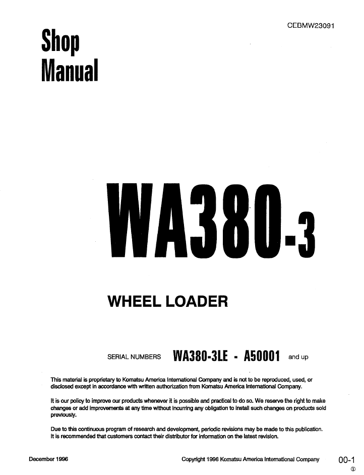 Komatsu WA380-3 Repair Manual CEBDW23091 PDF