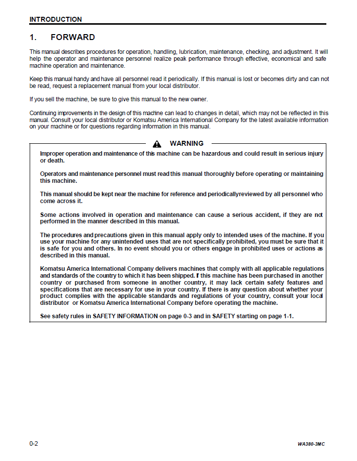 Komatsu WA380-3 Wheel Loader Service & Maintenance Manual (CEAM003601)