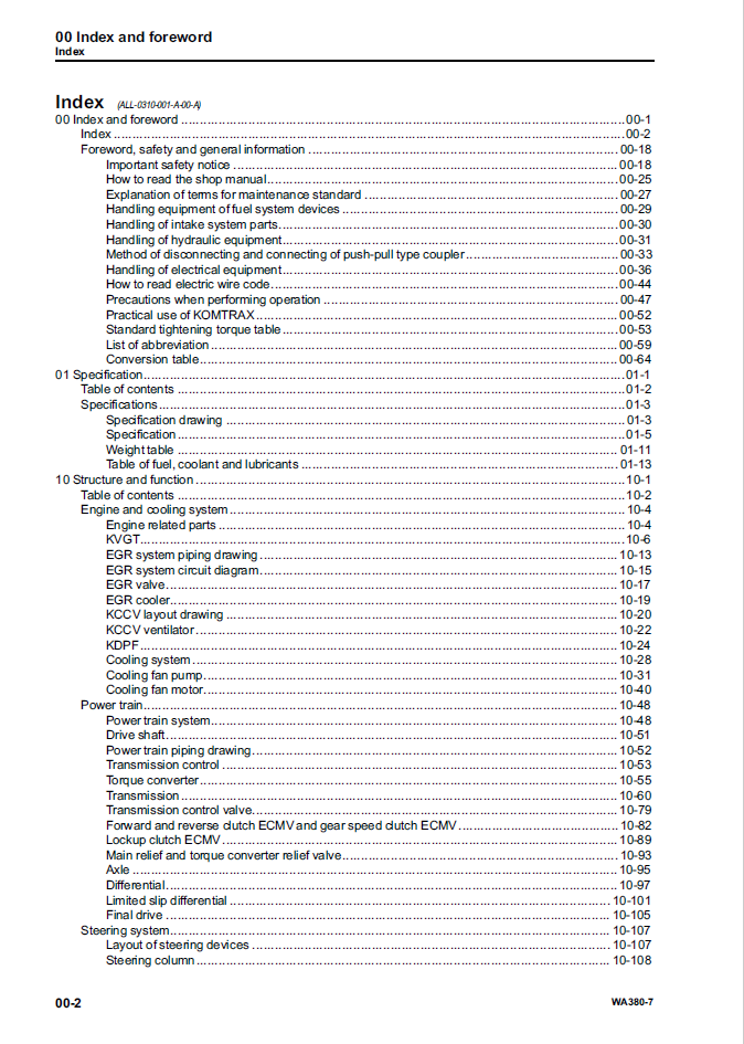Komatsu WA380-7 Wheel Loader Repair Manual SEN05650-05 PDF