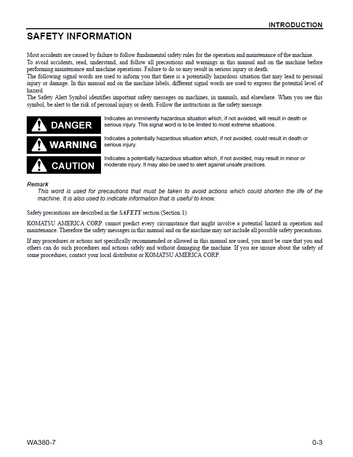 Komatsu WA380-7 Wheel Loader Service Manual CEAM025805 PDF