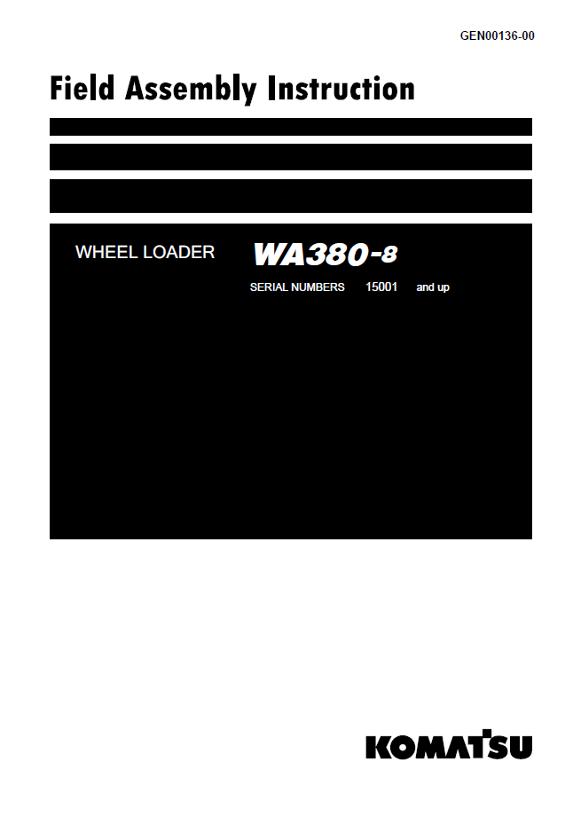 Komatsu WA380-8 Wheel Loader Factory Shop Manual | GEN00136-00