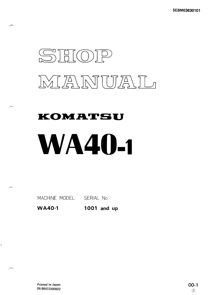 Komatsu WA40-1 Engine Shop Manual PDF – SEBM03630101