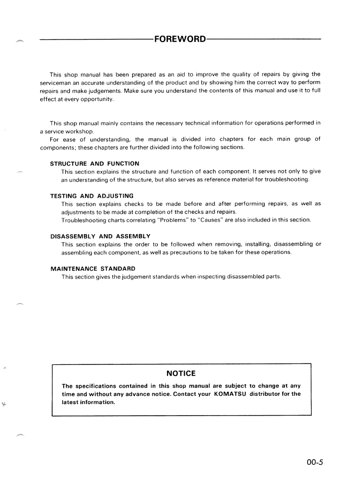 Komatsu WA40-1 Engine Technical Shop Manual – SEBM03630101