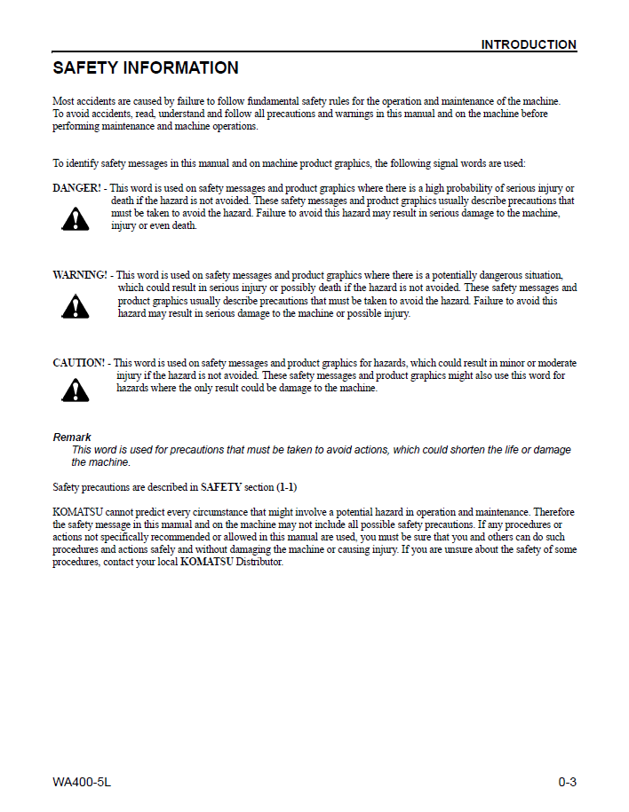 Komatsu WA400-5L Wheel Loader Service & Maintenance Manual (CEAM009602)