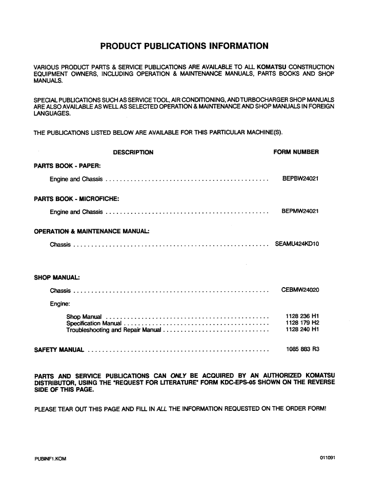 Komatsu WA420-1LC Workshop Manual CEBDW24020 PDF