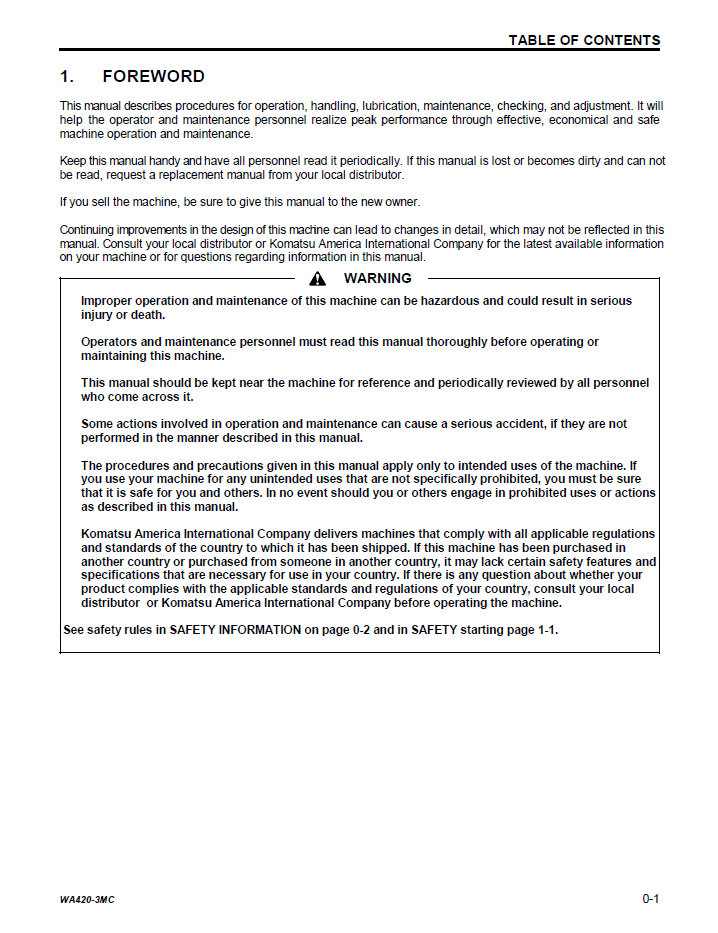 Komatsu WA420-3 Wheel Loader Service & Maintenance Manual (CEAM003701)