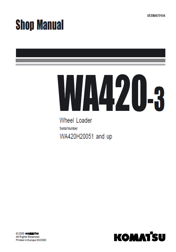 Komatsu WA420-3 Wheel Loader Shop Manual PDF Download