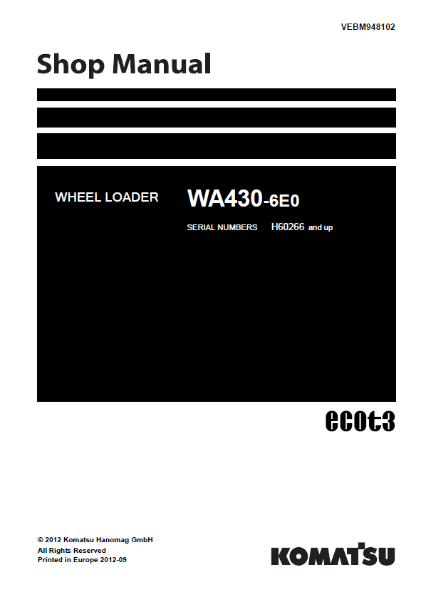 Komatsu WA430-6E0 Wheel Loader Complete Shop & Repair Manual (PDF)