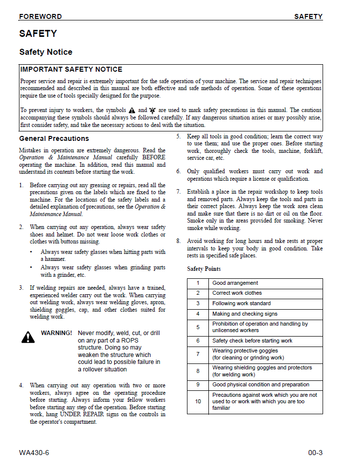 Komatsu WA430-6 Shop Manual CEBM008201 PDF